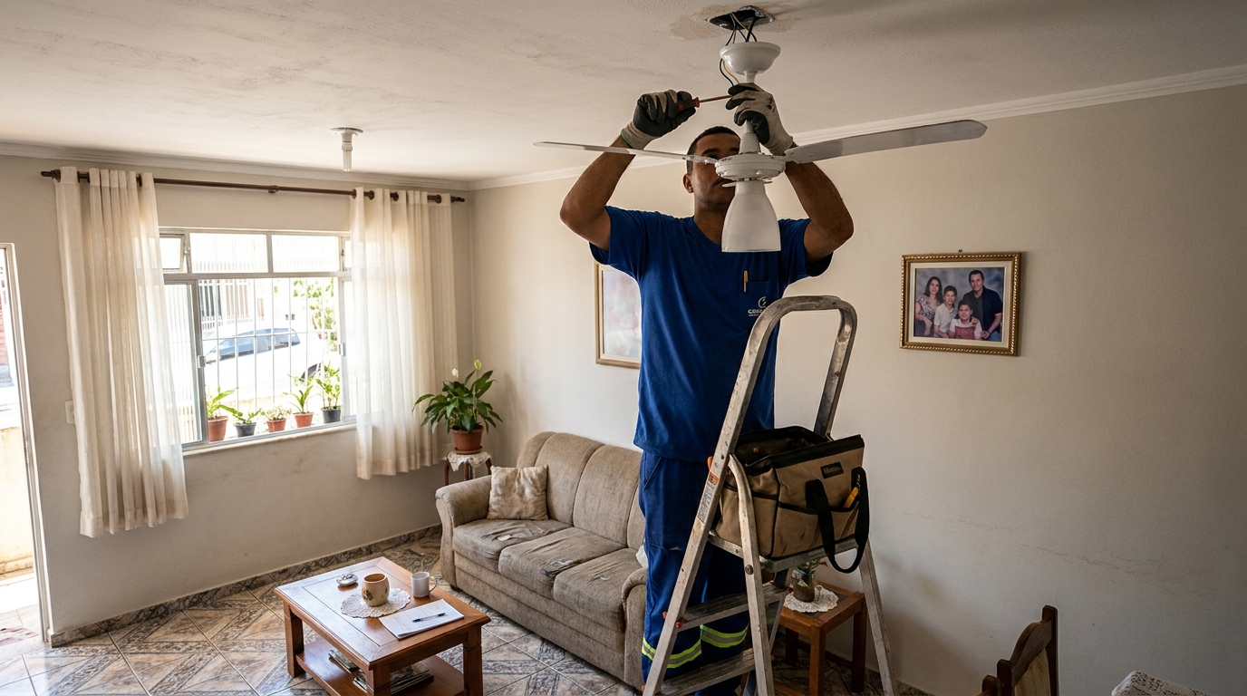 Instalacao de ventilador de teto residencial em Marília‑SP